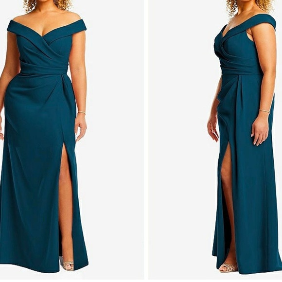 After Six Off-the-Shoulder Crepe Gown Atlantic Blue Size 16/18 – Formal Dress - Picture 3 of 11